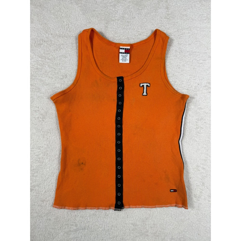 Tommy Jeans Tank Top‎ Womens Large  Snap Front Ribbed Vintage Y2K T-Shirt